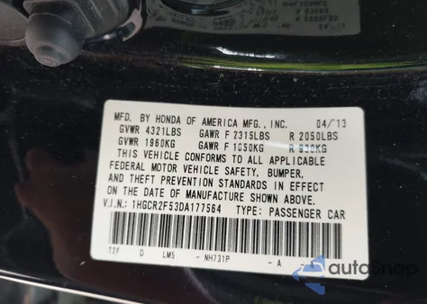 2013 Honda Accord Sport z USA, uszkodzony, nr VIN 1HGCR2F53DA177564